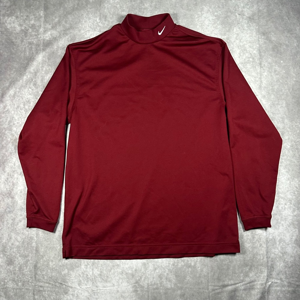 Nike Golf Mens L Fit Dry Mock Neck Long Sleeve Shirt Burgundy Athletic Running